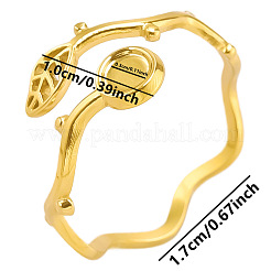 女性のためのファッショナブルな 304 ステンレススチール リーフ オープン カフ リング  ゴールドカラー  内径：17mm  トレイ：3mm&nbsp;PT1678-2