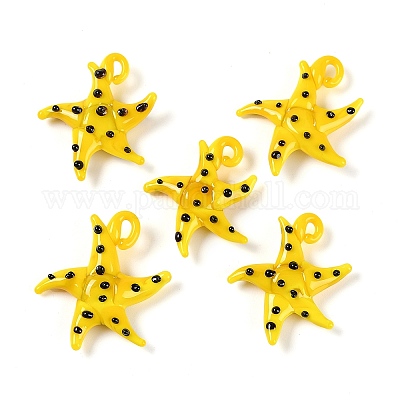 手作りランプワークペンダント  バンピー  ヒトデ  ゴールド  28~34x27~30x7~8.5mm  穴：2~2.5mm&nbsp;LAMP-C015-02G-1
