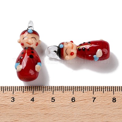 手作りランプワークペンダント  人間  レッド  33x13x10.5mm  穴：3mm&nbsp;LAMP-L078-005A-1