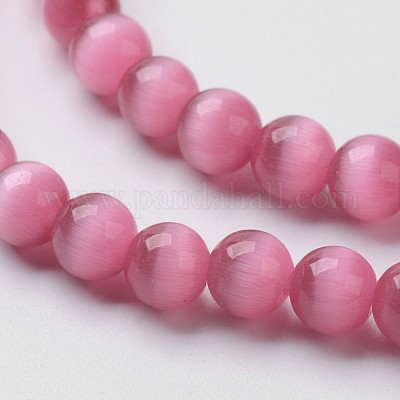 キャッツアイビーズ  ラウンド  ショッキングピンク  8mm  穴：1mm  約14~14.5インチ/連  約48~50個/連&nbsp;CER8mm22-1
