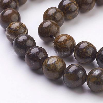 天然石ブロンザイトビーズ連売り  ラウンド  ココナッツブラウン  8mm  穴：1mm  45個/連  15インチ&nbsp;G-Q605-25-1