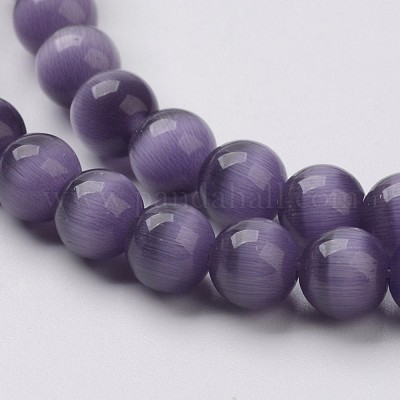 キャッツアイビーズ  ラウンド  ダークブルー  10mm  穴：1mm  約39個/連  15インチ&nbsp;CER10mm57-1