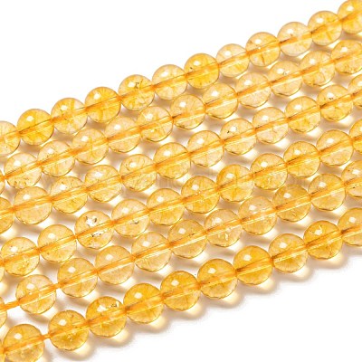 天然石シトリンビーズ連売り ラウンド 染め＆加熱 8mm 穴：1mm 約47個 
