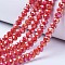 Electroplate Glass Beads Strands, Opaque Solid Color, AB Color Plated, Faceted, Rondelle, Red, 10x8mm, Hole: 1mm, about 60~61pcs/strand, 46~48cm