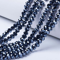 Electroplate Glass Beads Strands, Pearl Luster Plated, Glittery Faceted Abacus, Rondelle, Black, 4x3mm, Hole: 0.8~1mm, about 105~110pcs/strand, 38~39cm