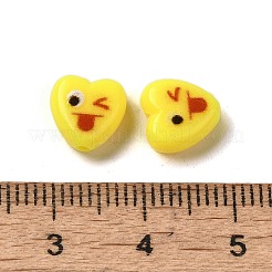 不透明なアクリルビーズ  表情のあるハート  きいろ  8.5x8.5x4mm  穴：1.4mm&nbsp;MACR-S377-01A