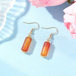 コラム天然カーネリアンビーズネックレス＆ブレスレット＆ダングルピアスセット  編み込みナイロン糸と304ステンレススチールのピアスフック付き  1.57x0.31インチ（40x8mm）&nbsp;SJEW-JS01330