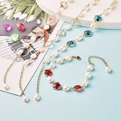 Plum Blossom Flower Glass Link Bracelets Set for Teen Girl Women&nbsp;X1-BJEW-TA00017