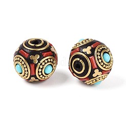 手作りのインドネシアビーズ  ロンデル  樹脂とメッキなしの真鍮を使用  クリムゾン  18.5~19x16~16.5mm  穴：1.6~1.8mm&nbsp;IPDL-N004-06C