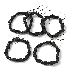 Natural Black Tourmaline Round and Nuggets Beaded Stretch Bracelets&nbsp;GG-CBA0C4C-01