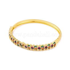 女性用真鍮パヴェカラフルキュービックジルコニアヒンジ付きバングル  18KGP本金メッキ  蝶結び  内径：2-1/4インチ（5.8cm）  7mm&nbsp;BJEW-S147-33G-E