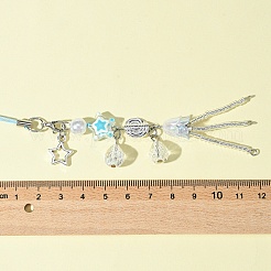 ガラス＆合金＆アクリル携帯ストラップ  ディープスカイブルー  16cm&nbsp;HJEW-FS00006