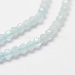 天然石アクアマリンビーズ連売り  グレードA  多面カット  ラウンド  2mm  穴：0.5mm  約160~179個/連  12.5インチ〜12.9インチ（320~330mm）&nbsp;G-P270-2mm-14