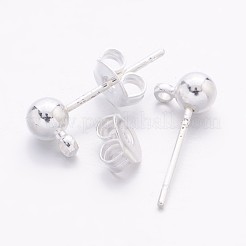 真鍮ポストピアスパーツ  カン付き  銀色のメッキ  15x6mm  穴：1mm  ボール：4mm  ピン：0.8mm&nbsp;EC593-S