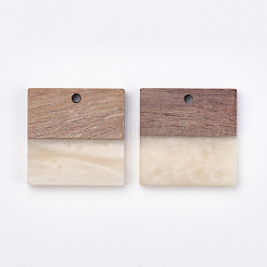樹脂＆ウォールナットウッドペンダント  正方形  ナバホホワイト  23x23x4mm  穴：2mm&nbsp;RESI-T023-19A