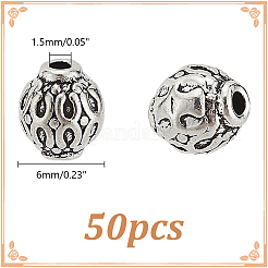 チベットスタイルの合金ビーズ50個。  鉛フリー＆カドミウムフリー  ラウンド  アンティークシルバー  6mm  穴：1.5mm&nbsp;TIBEB-LP0001-01
