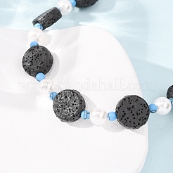Dyed Natural Lava Rock & Round Synthetic Turquoise & Imitation Pearl Beaded Necklaces&nbsp;GG-CBA922D-07B