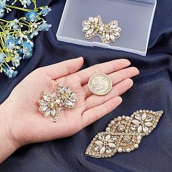 3個2スタイルのホットフィックスラインストーン  パッチにアイロン  ドレスシューズ衣服装飾  プラスチックパールビーズ付き  花  クリスタル  3個/箱&nbsp;DIY-FG0002-56