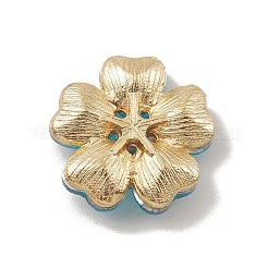 合金カボション  ガラスラインストーン付き  淡い金色  花  シアン  19x19x5.5mm&nbsp;GLAA-B010-03KCG-05