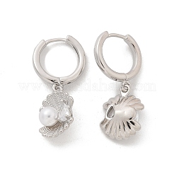 Shell Shape Brass Micro Pave Cubic Zirconia Hoop Earrings&nbsp;EJEW-M077-05P