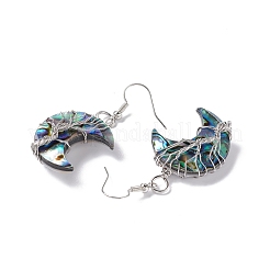 Natural Paua Shell Crescent Moon Dangle Earrings&nbsp;EJEW-G307-01P