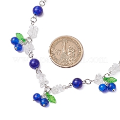 2Pcs 2 Colors Crackle Glass & Natural Quartz Crystal Fruit Bib Necklaces for Women&nbsp;NJEW-JN05203