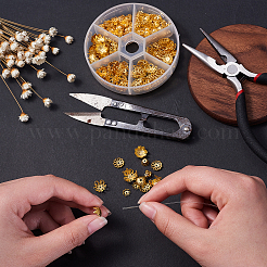 540個6スタイルの鉄製ビーズキャップ  マルチ花弁  ゴールドカラー  6~10x1~10mm  穴：1~1.5mm&nbsp;IFIN-CJ0001-59