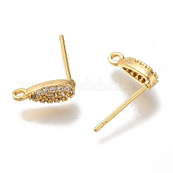 女性用真鍮クリアキュービックジルコニアスタッドピアス  葉  カン付き  18KGP本金メッキ  10x4mm  穴：1mm  ピン：0.7x12mm&nbsp;EJEW-B107-12G