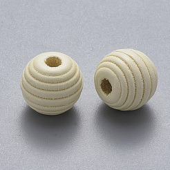 塗装天然木蜂の巣ビーズ  ラウンド  乳白色  12x11mm  穴：3.5mm&nbsp;WOOD-Q040-019B-A08