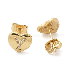 Rack Plating Brass Micro Pave Clear Cubic Zirconia Stud Earrings&nbsp;EJEW-K299-01G-Y