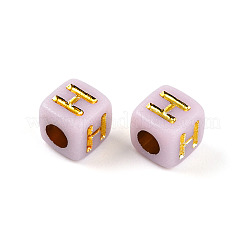 メッキアクリルビーズ  文字付きのキューブ  ゴールドライン入り  文字h  4.5x4.5x4.5mm  穴：2mm  約6250個/500g&nbsp;OACR-N140-01H-H