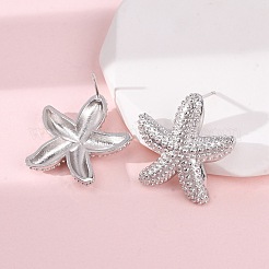 Brass Starfish Stud Earrings&nbsp;EJEW-H165-02A-P