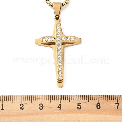 201 Stainless Steel Crystal Rhinestone Religion Cross Pendant Necklaces&nbsp;LS-NJEW-H065-11G