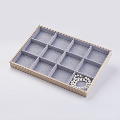 立方体の木の装飾ディスプレイ  ベルベットで覆われた  12のコンパートメント  ライトグレー  35x24 x3.1cm&nbsp;ODIS-K002-01