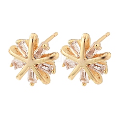Brass Micro Pave Clear Cubic Zirconia Stud Earrings for Women&nbsp;EJEW-G428-26G-02