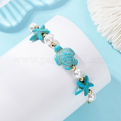 Synthetic Turquoise & Shell Pearl Beaded Link Bracelets&nbsp;BJEW-JB13807