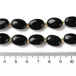 天然石ブラックトルマリンビーズ連売り  フラットオーバル  シードビーズで  14x10x6mm  穴：1mm  約24個/連  14.96''（38センチメートル）&nbsp;G-H005-A17-02