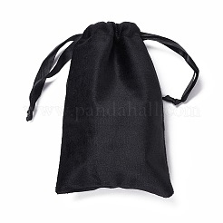 ビロードのアクセサリー類の巾着袋  サテンリボン付き  長方形  ブラック  15x10x0.3cm&nbsp;LS-X-TP-D001-01B-02