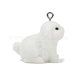 動物をテーマにしたフロッキー不透明樹脂ペンダント  プラチナ鉄ループ付き  兎  27x27x16mm  穴：2mm&nbsp;RESI-H042-01P-07
