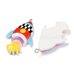 樹脂チャーム  プラチナアイアンペグベイル付き  ロケット  ミックスカラー  42x23x5mm  穴：2mm&nbsp;RESI-O009-09