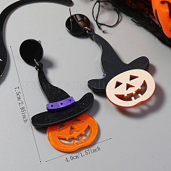ハロウィンパンプキン合金ダングルスタッドピアス  プラチナ  ブラック  75x40mm&nbsp;XN8797-1