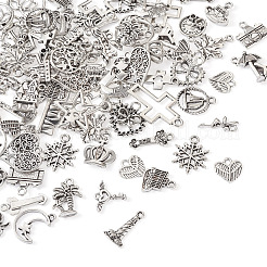 120個30スタイルチベットスタイルアロイペンダント  混合図形  アンティークシルバー  12.5~30x8~22x1~5.5mm  4個/スタイル&nbsp;FIND-KS0001-19