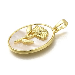 真鍮パヴェシェル誕生花ペンダント  楕円形のチャーム  18KGP本金メッキ  花  25x16x4~5mm  穴：4x6.5mm&nbsp;FIND-I040-04G