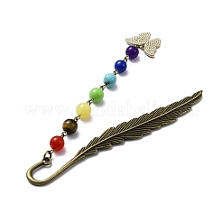 Butterfly Alloy Enamel Pendant Bookmark with Chakra Gemstone Bead&nbsp;AJEW-JK00253-04
