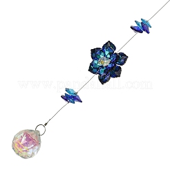 ガラスの花の吊り下げ式サンキャッチャー  窓の庭の装飾用の丸いタッセル  マリンブルー  300~305.5mm&nbsp;HJEW-P018-E03