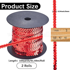 プラスチック製のパイエットビーズ2ロール  スパンコールビーズ  装飾アクセサリー  フラットラウンド  レッド  6mm  2のロール/セット&nbsp;FIND-CY0001-13C