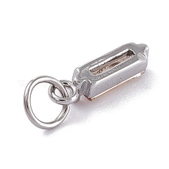 304ステンレススチールキュービックジルコニアペンダント  長方形  ステンレス鋼色  桃パフ  17x4x4mm  穴：5mm&nbsp;STAS-E487-21P-01