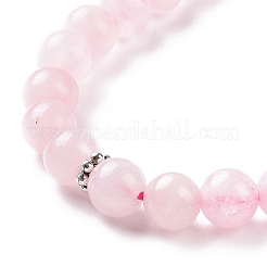 Natural Rose Quartz Bullet & Tassel Pendant Necklace with Mixed Gemstone Beaded Chains&nbsp;NJEW-E585-02E