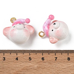 手作り樹脂粘土ペンダント  鉄ループ付き  クマのチャーム  ゴールドカラー  ピンク  25.5~27.5x25~27.5x16~20mm  穴：2.8mm&nbsp;PY-CBABDB7-09B