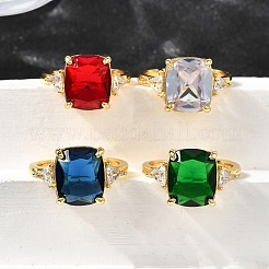 Brass Micro Pave Cubic Zirconia Finger Rings for Women&nbsp;RJEW-F181-11G